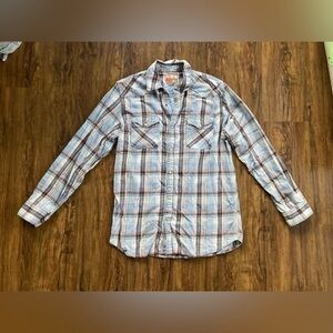 Ruff Hewn Blue and Brown Plaid Button Down Shirt